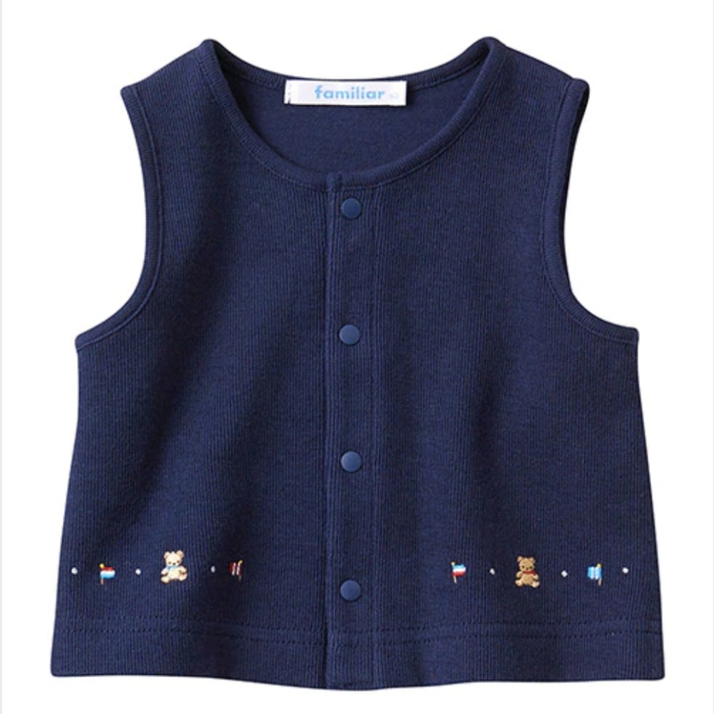 Familia Adorable Embroidered Vest in Navy Size 70(6-12 Months) Made in J…